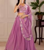 Women's Pink Faux Georgette Embroidered Sequins Lehenga Festive Wear