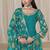 Teal blue embroidered  roman silk patiala suits