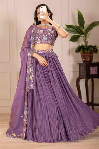 Women's Purple Faux Georgette Embroidered Sequins Lehenga Festive Wear