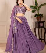 Women's Purple Faux Georgette Embroidered Sequins Lehenga Festive Wear
