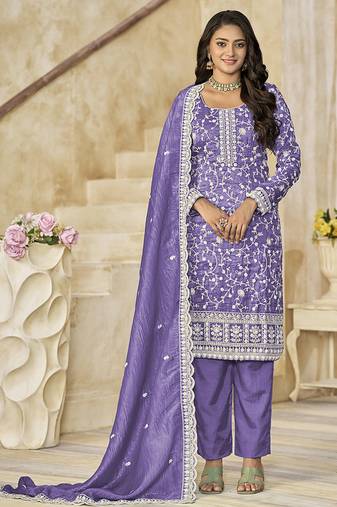 Purple embroidered organza (crush fill) salwar kameez