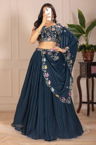 Women's Rama Faux Georgette Embroidered Sequins Lehenga Festive Wear