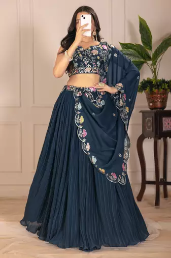 Women's Rama Faux Georgette Embroidered Sequins Lehenga Festive Wear