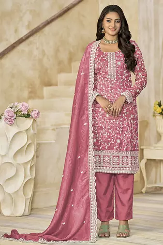 Pink  embroidered organza (crush fill) salwar kameez