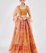 Bright Yellow Mirror Work Organza Function Wear Lehenga Choli