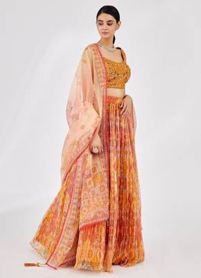 Bright Yellow Mirror Work Organza Function Wear Lehenga Choli 2