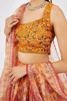 Bright Yellow Mirror Work Organza Function Wear Lehenga Choli 4