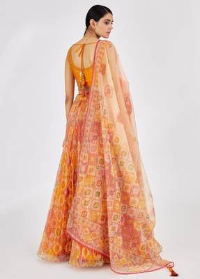 Bright Yellow Mirror Work Organza Function Wear Lehenga Choli 5