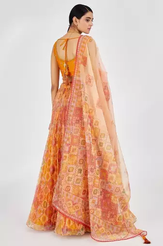 Bright Yellow Mirror Work Organza Function Wear Lehenga Choli