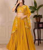Women's Yellow Faux Georgette Embroidered Sequins Lehenga Festive Wear