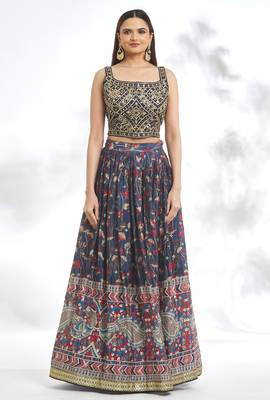 Blue Chinon Printed Lehenga Choli Festive Wear 2