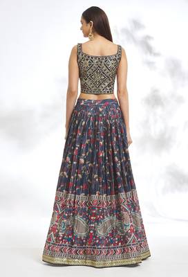 Blue Chinon Printed Lehenga Choli Festive Wear 4