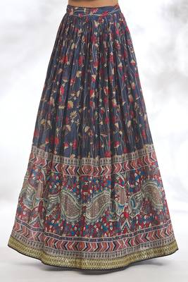 Blue Chinon Printed Lehenga Choli Festive Wear 5