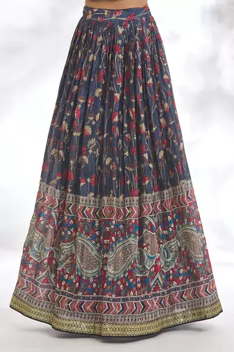 Blue Chinon Printed Lehenga Choli Festive Wear