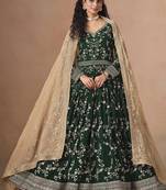 Green embroidered  faux georgette anarkali suit