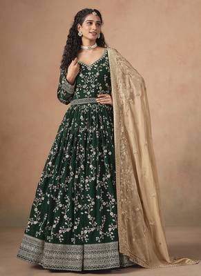 Green embroidered  faux georgette anarkali suit 2
