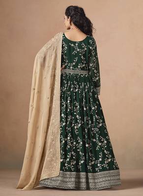 Green embroidered  faux georgette anarkali suit 3