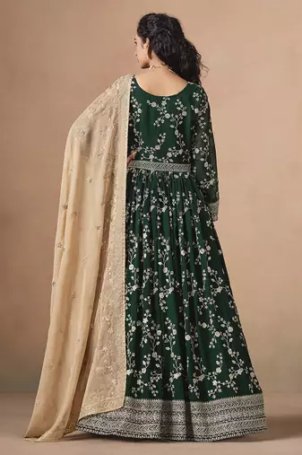 Green embroidered  faux georgette anarkali suit