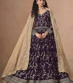 Purple embroidered  faux georgette anarkali suit