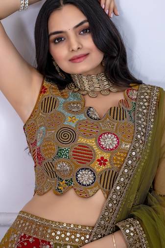 Women's Multi Embroidery Work Georgette Lehenga Set With Dupatta