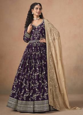 Purple embroidered  faux georgette anarkali suit 2