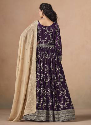 Purple embroidered  faux georgette anarkali suit 3