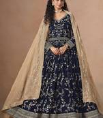 Blue embroidered  faux georgette anarkali suit