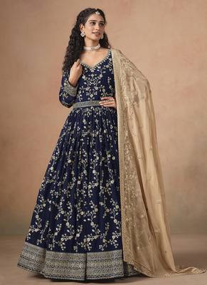 Blue embroidered  faux georgette anarkali suit 2