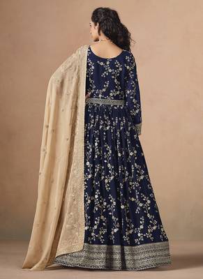 Blue embroidered  faux georgette anarkali suit 3