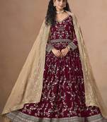Maroon embroidered  faux georgette anarkali suit
