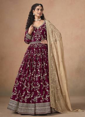 Maroon embroidered  faux georgette anarkali suit 2