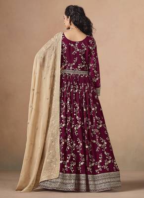 Maroon embroidered  faux georgette anarkali suit 3