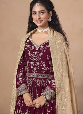 Maroon embroidered  faux georgette anarkali suit 4