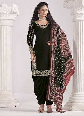 Black embroidered & mirror roman silk patiala suits 1