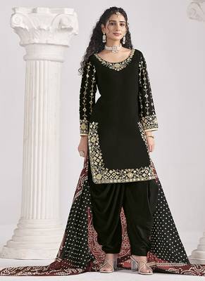 Black embroidered & mirror roman silk patiala suits 2