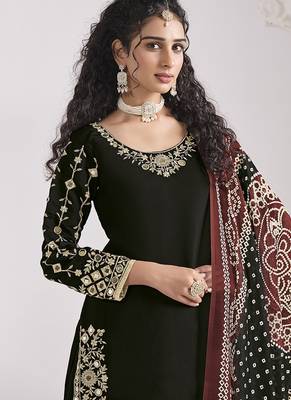 Black embroidered & mirror roman silk patiala suits 3