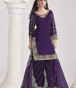 Purple embroidered & mirror roman silk patiala suits