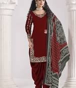 Maroon embroidered & mirror roman silk patiala suits