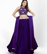 Purple thread & sequins embroidered with velvet fabric  semi stitched lehenga choli