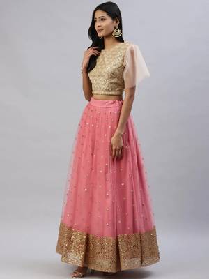 Pink Embroidered Net Lehenga Set For Wedding 2