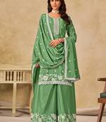 Green embroidered chinon palazzo suit