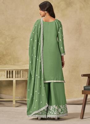Green embroidered chinon palazzo suit 2