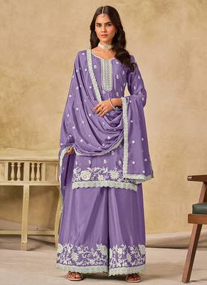 lavender embroidered chinon palazzo suit 1