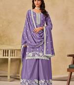 lavender embroidered chinon palazzo suit