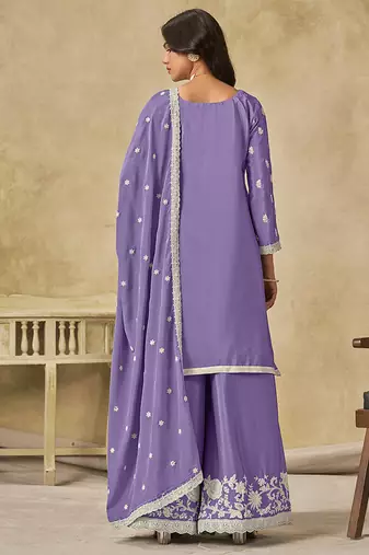 lavender embroidered chinon palazzo suit