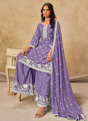 lavender embroidered chinon palazzo suit 3