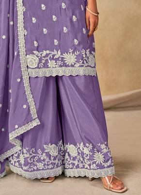 lavender embroidered chinon palazzo suit 4