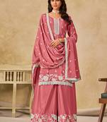 Pink embroidered chinon palazzo suit