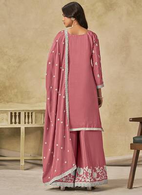 Pink embroidered chinon palazzo suit 2