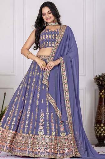 Eilara Women's Lavender Faux Georgette Embroidered Sequins Lehenga Festive Wear